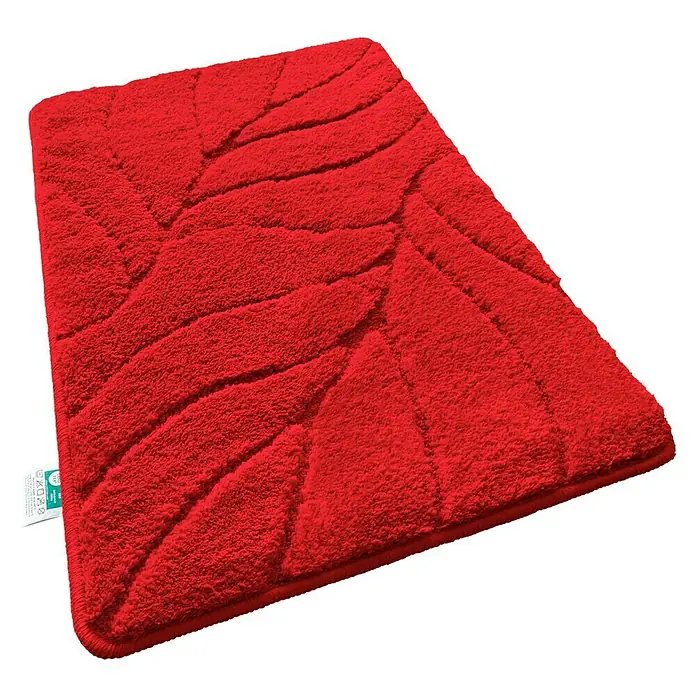 Floordirekt Badteppich Maris - 120 x 60 cm, Rot, 100% Polyester - Roter Teppich mit Blattmuster, der Ihrem Badezimmer einen Farbtupfer und Komfort verleiht. Ideal für ein gemütliches Ambiente.