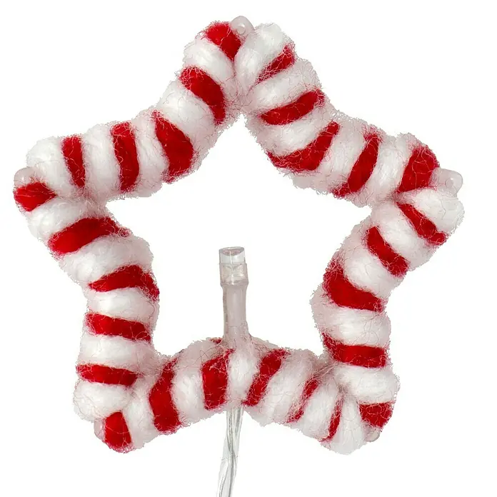 Tween Light LED-Lichterkette Sterne - Innen, Anzahl Leuchtmittel: 10 Stk., Batteriebetrieben - Weihnachtlicher Stern mit rot-weißen Streifen und LED-Lichtern, ideal für festliche Dekorationen im Innenbereich.