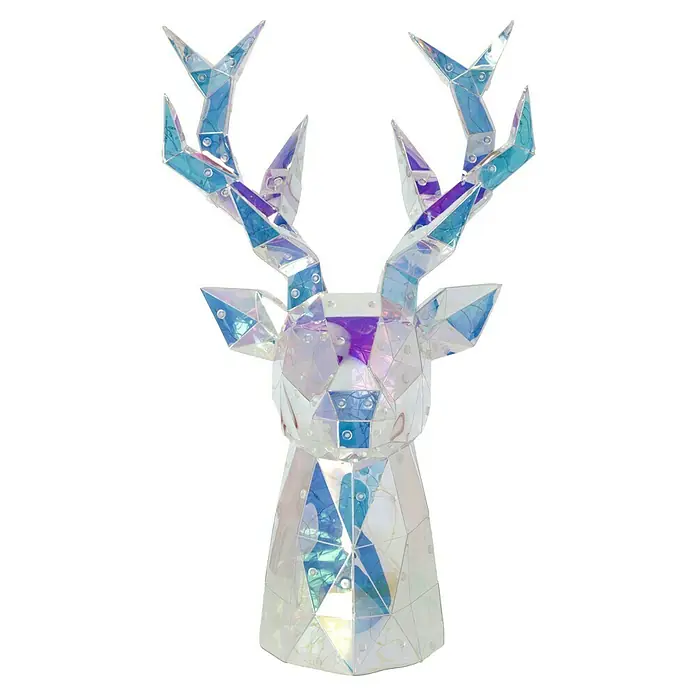 Tween Light Lámpara LED decorativa Reno - Transparente, L x An x Al: 31 x 26 x 50 cm, Reno neon - Cabeza de ciervo iridiscente como figura geométrica. Una escultura moderna y decorativa que realza cualquier estancia.