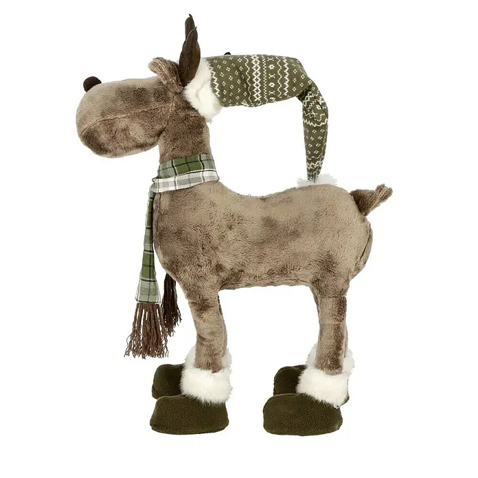 Dekofigur Weihnachtselch - L x B x H: 39 x 13 x 80 cm, Textil - Plüschtier Elch mit Schal, Mütze und Stiefeln, eine festliche Dekoration. Niedlicher Elch mit Winteraccessoires für weihnachtliche Stimmung.