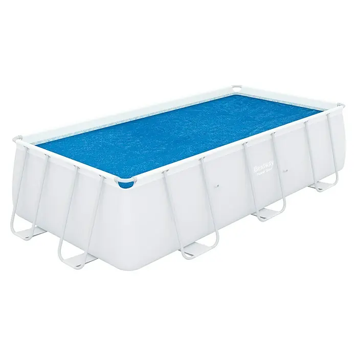 Bestway Solarabdeckplane - L x B: 180 x 380 cm, Material: Kunststoff - Bestway Power Steel Frame Pool, ein stabiler Pool mit Stahlrahmen und blauer Abdeckung für ungetrübten Badespaß im eigenen Garten.