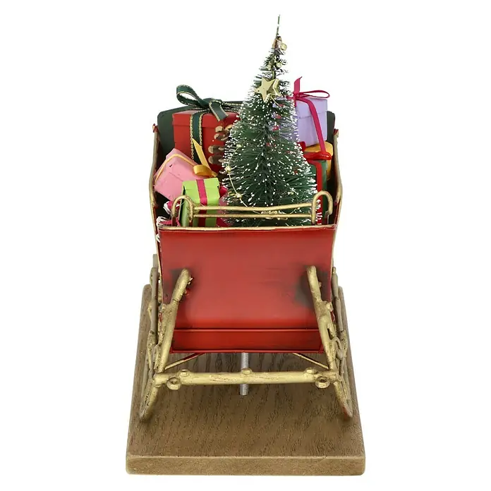 Dekofigur Weihnachtsschlitten - L x B x H: 22 x 10,5 x 18 cm, Metall - Weihnachtlicher Schlitten mit Baum und Geschenken, festliche Dekoration für die Weihnachtszeit.
