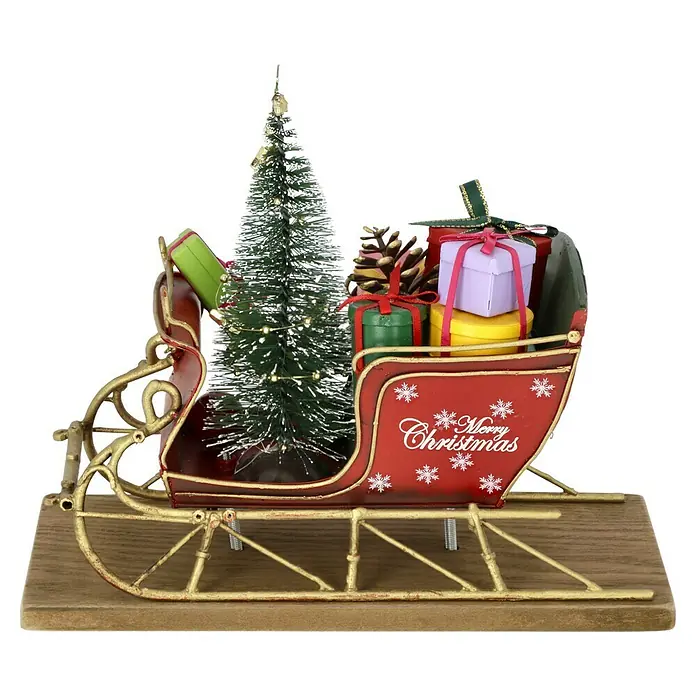 Dekofigur Weihnachtsschlitten - L x B x H: 22 x 10,5 x 18 cm, Metall - Festlicher Weihnachtsschlitten mit Baum und Geschenken als Dekoration.