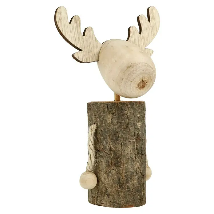 Dekofigur Weihnachtsrentier - L x B x H: 12 x 8 x 20 cm, Holz - Dekorativer Elch aus Holz, ideal für die festliche Jahreszeit. Ein charmantes Detail für jedes Zuhause.