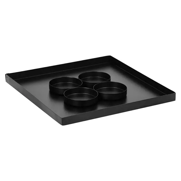 Adventskerzenhalter - Schwarz, L x B x H: 30 x 3 x 2 cm - Ein quadratisches, schwarzes Serviertablett mit vier runden Einsätzen, ideal für stilvolles Anrichten und Servieren von Speisen.
