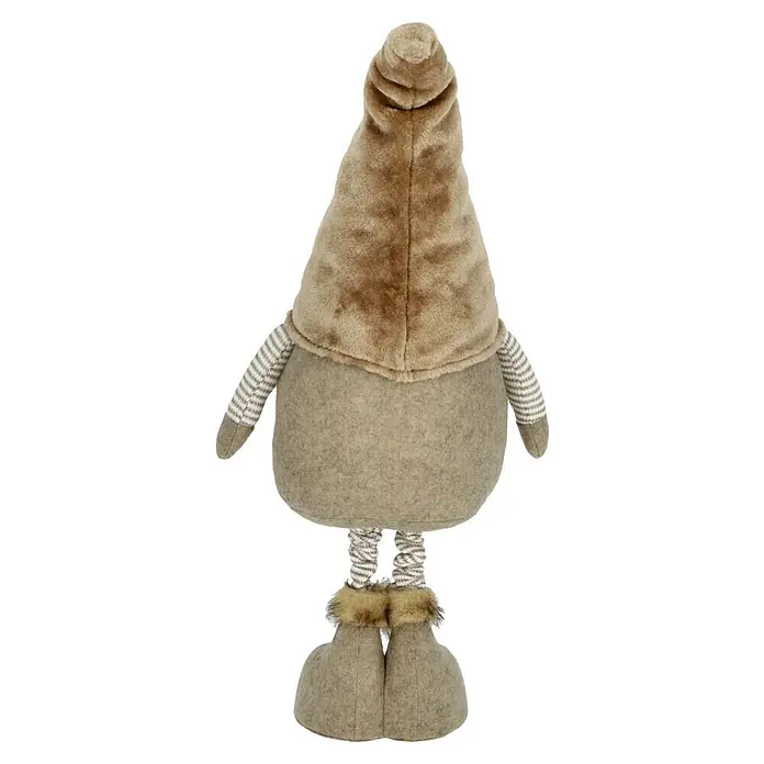 Dekofigur Weihnachtsmann - L x B x H: 18 x 13 x 65 cm, Textil - Ein bezaubernder Zwerg mit flauschiger Mütze, gestreiften Ärmeln und Stiefeln mit Fellakzenten, ideal für die festliche Dekoration.