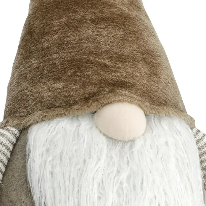Dekofigur Wichtel - Braun/ Beige, Textil - Nahaufnahme eines Zwerges mit brauner Mütze, weißem Bart und beiger Nase. Ideal für Winterdekorationen.