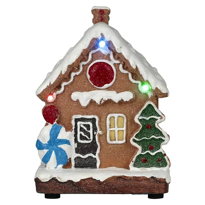 LED-Weihnachtsdorf Lebkuchenhaus - 9,5 x 9,5 x 13 cm, LED, Batteriebetrieben - Lebkuchenhaus-Dekoration mit Lichtern, ein festlicher Blickfang. Ideal für weihnachtliche Tischdeko und Fensterbank.