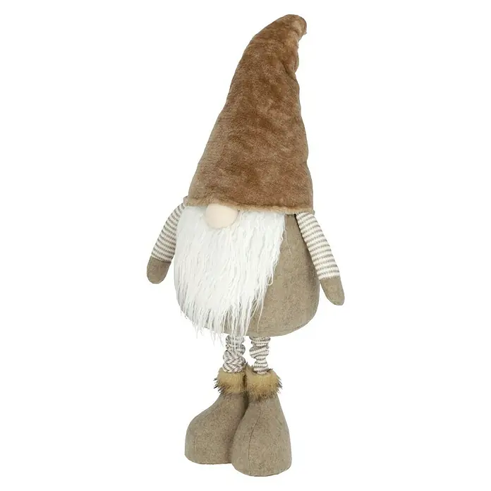Dekofigur Wichtel - Braun/ Beige, Textil - Ein weihnachtlicher Zwerg mit beiger Mütze, weißem Bart und gestreiften Ärmeln und Beinen. Ein niedliches Deko-Element für die festliche Jahreszeit!