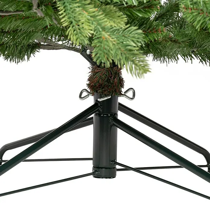 Edelmann Künstlicher Weihnachtsbaum Maklura - Höhe: 185 cm, Grün - Nahaufnahme eines künstlichen Weihnachtsbaumfußes aus Metall, der Stabilität und Halt für festliche Dekorationen bietet.