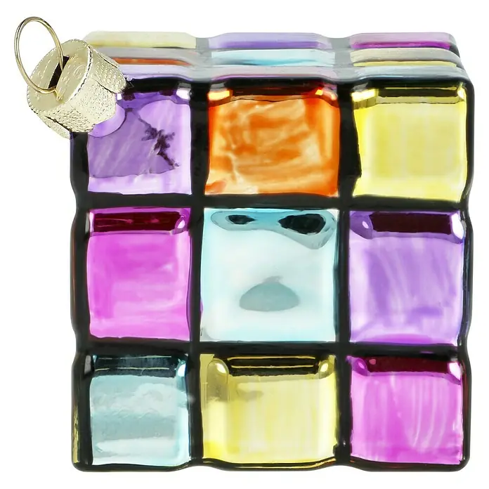 Christbaumschmuck Zauberwürfel - Bunt, Glas, 1 Stk., 9 x 9 x 9 cm - Bunte Weihnachtskugel mit quadratischen Feldern, die wie ein abstrakter Farbwürfel aussehen und festliche Stimmung verbreiten.