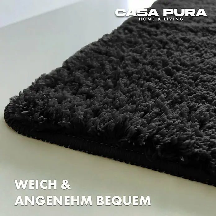 Floordirekt Badteppich Sky - 60 x 50 cm, Schwarz, 100% Polyester - Schwarzer Casa Pura Teppich mit weichen Fasern, ideal für ein angenehmes Wohngefühl.