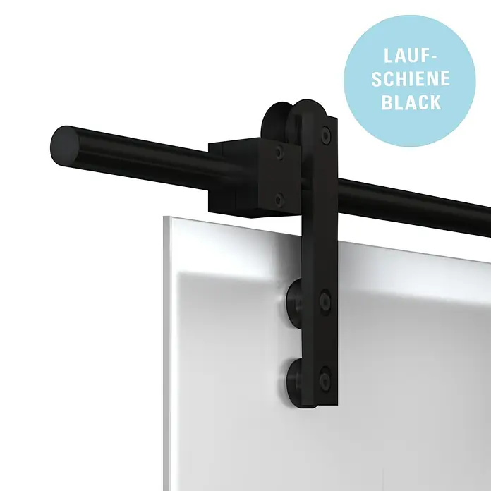 Diamond Doors Schiebetürbeschlag Galaxy Premium Black - Schwarz, Art Beschlag: Offen, 2.000 mm, Passend für: Diamond Doors Glas- oder Holzschiebetüren - Schwarze Türschiene mit Beschlägen für Schiebetüren, ideal für moderne Innenräume.