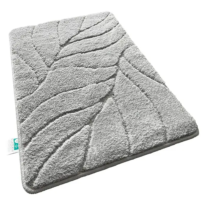 Floordirekt Badteppich Maris - 150 x 80 cm, Silber, 100% Polyester - Weiche, rechteckige Badematte in Grau mit Blattmuster für ein stilvolles Badezimmer, das Komfort und Design vereint.