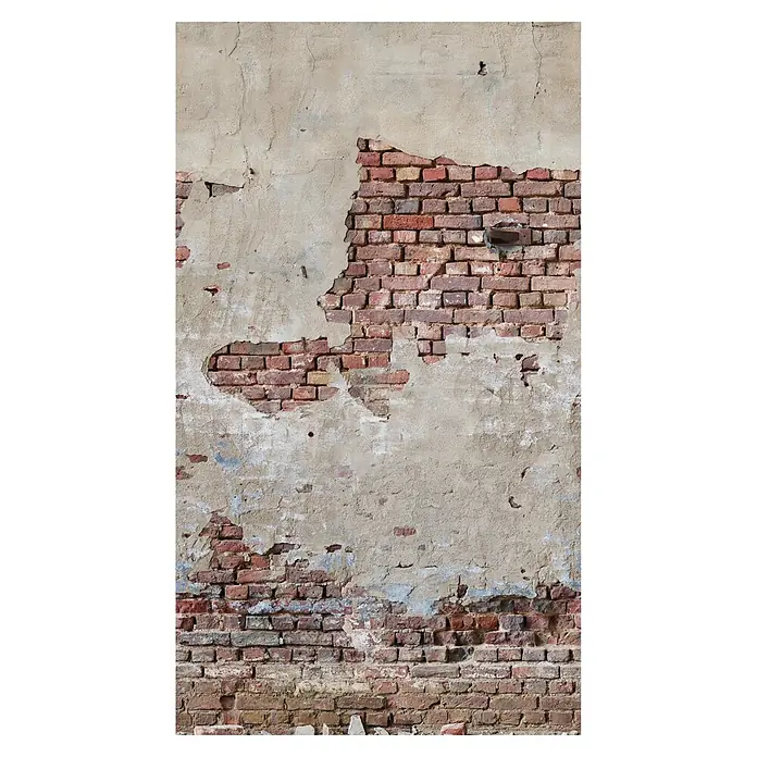 A.S. Création The Wall 2 Fototapete mit teilverputzter Steinwand - B x H: 159 x 280 cm, Vlies - Eine alte Ziegelmauer mit abgeplatztem Putz bietet eine rustikale Textur. Ideal für Hintergründe und Designprojekte.