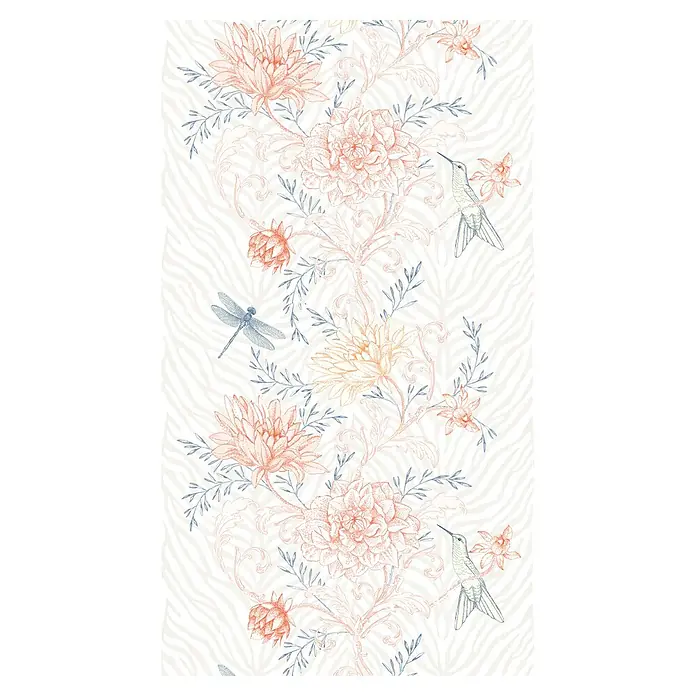 A.S. Création The Wall 2 Fototapete Blumen & Tiere - B x H: 159 x 280 cm, Vlies - Elegantes florales Muster mit Pfingstrosen, Kolibris und Libellen auf einem stilvollen gestreiften Hintergrund für eine luxuriöse Note.
