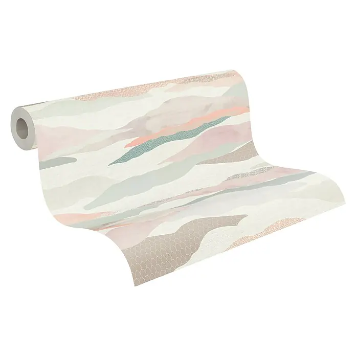 A.S. Création Pintwalls 2 Vliestapete Wolken-Wellen - Rosa-Blau-Weiß, Grafisch, 10,05 x 0,53 m - Eine Rolle abstrakter Tapete mit sanften Farben wie Rosa, Grau und Beige, die ein ruhiges und stilvolles Ambiente verspricht.