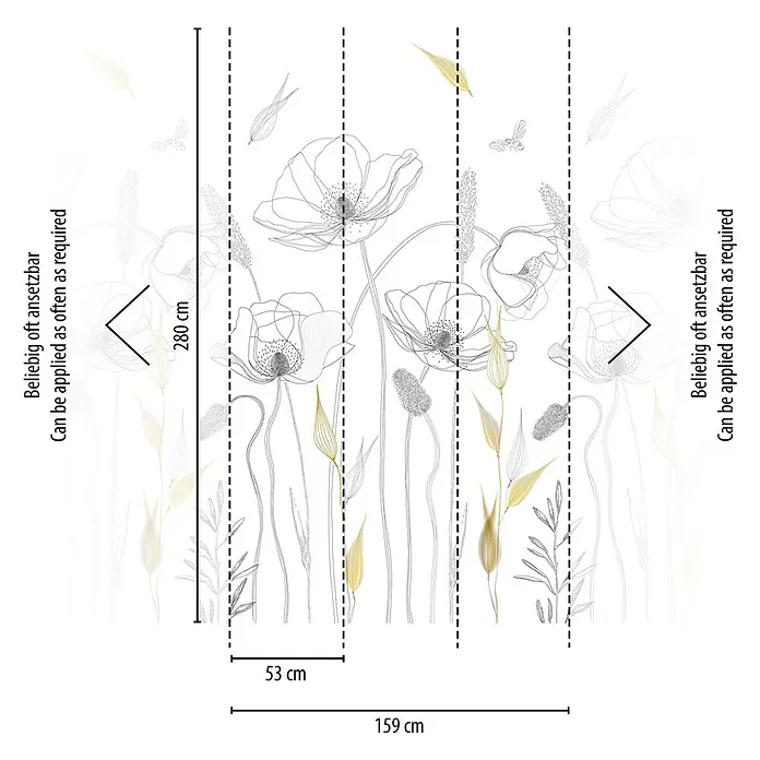 A.S. Création The Wall 2 Fototapete Blume I - B x H: 159 x 280 cm, Vlies, Weiß-Schwarz-Gelb - Illustration einer Tapete mit Blumenmuster, Maße: 159 cm breit und 280 cm hoch, wiederholbares Muster.