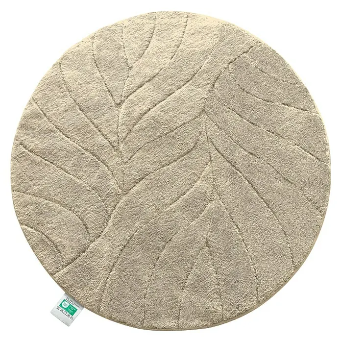 Floordirekt Badteppich Maris - 120 x 120 cm, Ivory, 100% Polyester - Runder Badteppich in Beige mit Blattmuster, der eine natürliche und stilvolle Note ins Badezimmer bringt.