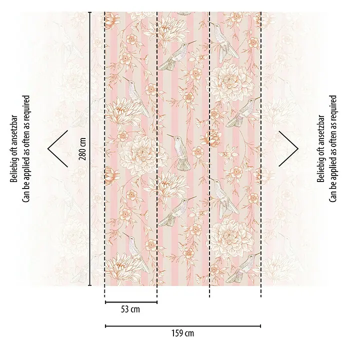 A.S. Création The Wall 2 Fototapete Blumen & Vögel - B x H: 159 x 280 cm, Vlies - Eine detailreiche Tapete mit Blumen- und Vogelmuster in sanften Rosa- und Beigetönen, ideal für eine elegante Raumgestaltung.