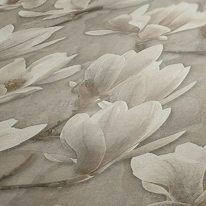 A.S. Création Pintwalls 2 Vliestapete Magnolien - Beige-Creme-Weiß, Floral, 10,05 x 0,53 m - Nahaufnahme einer stilvollen Tapete mit Magnolienblütenmuster in sanften, neutralen Farbtönen.
