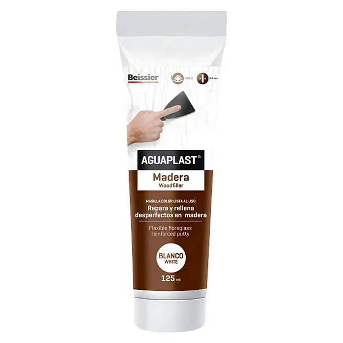Beissier Aguaplast Masilla para madera - Blanco, 125 ml - Tubo de masilla para madera AGUAPLAST Madera, lista para usar, en blanco para reparar superficies de madera y eliminar imperfecciones.