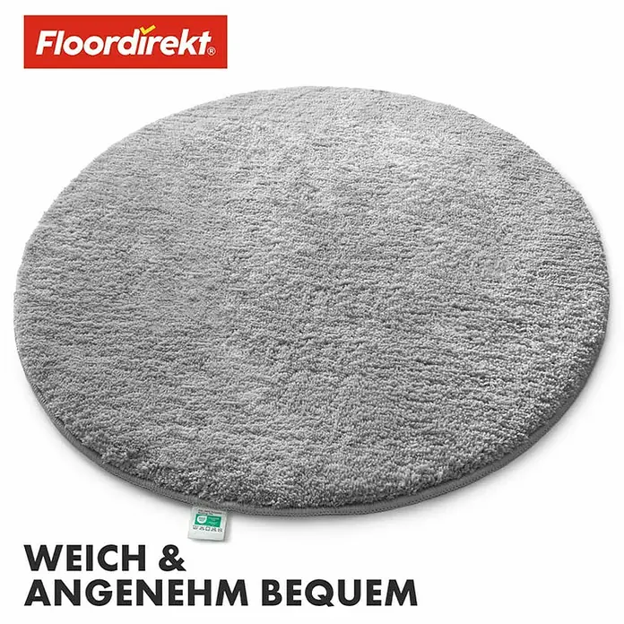 Floordirekt Badteppich Sky - 95 x 95 cm, Silbergrau, 100% Polyester - Weicher, runder, grauer Teppich von Floordirekt. Der Teppich ist flauschig und bequem.