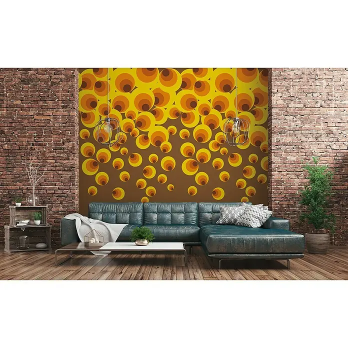 A.S. Création The Wall 2 Fototapete Kreise - B x H: 159 x 280 cm, Vlies - Wohnzimmer-Interieur mit einem stilvollen Sofa, das Komfort und Design vereint, ergänzt durch passende Deko-Elemente für ein harmonisches Ambiente.