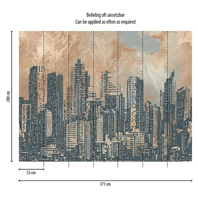 A.S. Création The Wall 2 Fototapete Skyline - B x H: 371 x 280 cm, Vlies - Skyline-Fototapete mit den Maßen 371x280 cm, die beliebig oft angebracht werden kann. Perfekt für moderne Wohnräume und Büros.