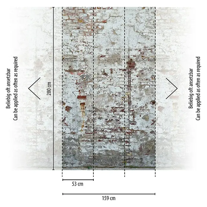 A.S. Création The Wall 2 Fototapete Steinwand weiße Farbreste II - B x H: 159 x 280 cm, Vlies - Detailansicht einer Mauer-Fototapete mit den Maßen 159 cm Breite und 280 cm Höhe, ideal zur Dekoration von Innenräumen.