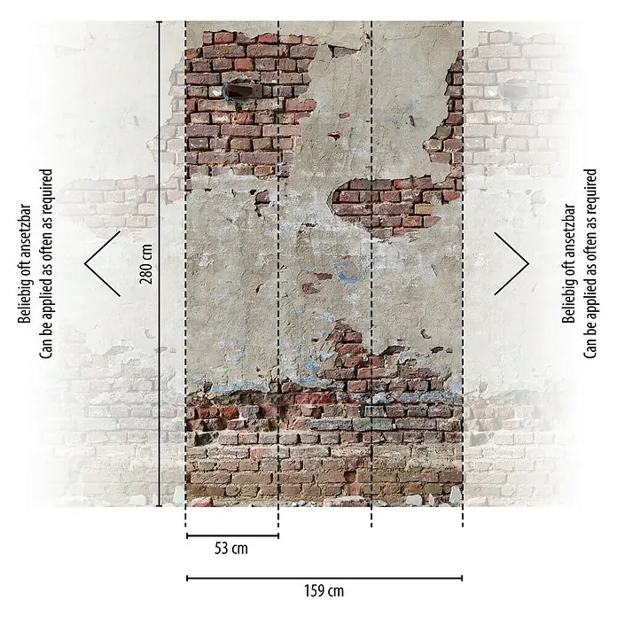 A.S. Création The Wall 2 Fototapete Backsteinwand - B x H: 159 x 280 cm, Vlies - Eine Fototapete mit Ziegelmuster und abgeplatztem Putz in den Maßen 159 cm Breite und 280 cm Höhe, wiederverwendbar.