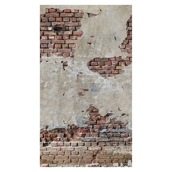 A.S. Création The Wall 2 Fototapete Backsteinwand - B x H: 159 x 280 cm, Vlies - Verwitterte Ziegelwand mit abgeplatztem Putz, die die darunterliegende rote Backsteinstruktur freilegt und eine rustikale Textur erzeugt.