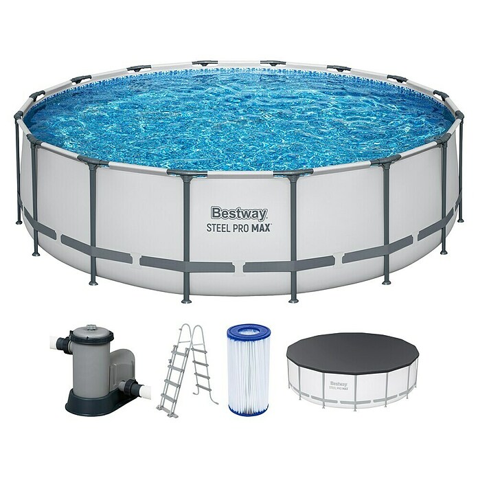 Bestway Opzetzwembad Steel Pro MAX (Ø x h: 488 x 122 cm, Grijs, 19.480 l) | BAUHAUS