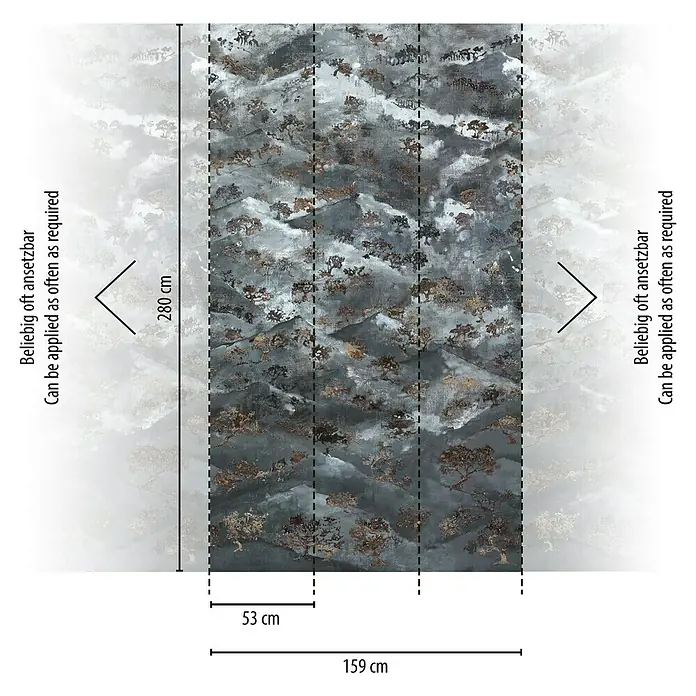 A.S. Création The Wall 2 Fototapete Berge - B x H: 159 x 280 cm, Vlies - Produktabbildung einer Tapete mit Waldmotiv, die 280 cm hoch und 159 cm breit ist, beliebig oft ansetzbar.