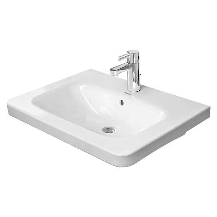 Duravit DuraStyle Waschtisch Typ 1 - 65 x 48 cm, Ohne Spezialglasur, Hahnloch: Mitte, Mit Überlauf, Weiß - Waschbecken aus Keramik mit Chromarmatur für das Badezimmer. Modernes Design mit klaren Linien für eine stilvolle Badgestaltung.
