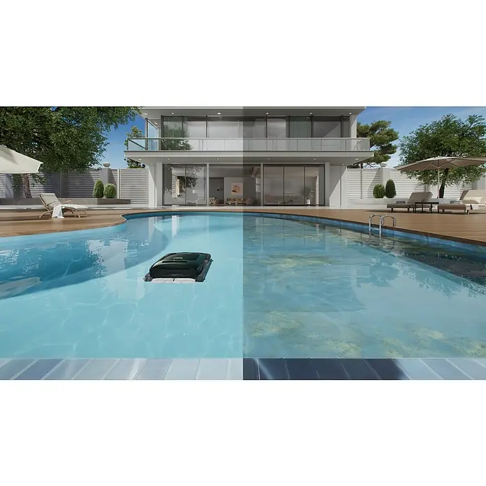 Beatbot Poolroboter AquaSense 2 Pro - Akkubetrieben, Passend für: Pools bis 360 m² Grundfläche, Filterleistung: 20.800 l/h - Bild eines Poolreinigungsroboters, der auf der Wasseroberfläche eines Schwimmbeckens treibt und das Wasser sauber hält.