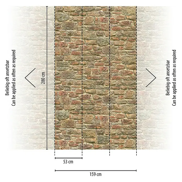 A.S. Création The Wall 2 Fototapete Steinwand III - B x H: 159 x 280 cm, Vlies - Nahaufnahme einer Mauer-Tapete mit Steinmuster, die eine rustikale und natürliche Optik für Innenräume bietet.
