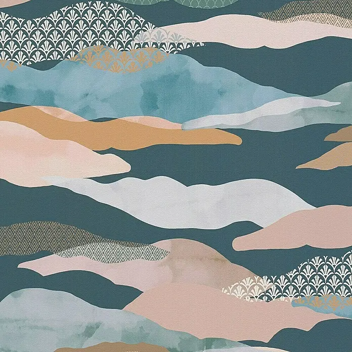A.S. Création Pintwalls 2 Vliestapete Wolken-Wellen - Blau-Grün-Rosa, Grafisch, 10,05 x 0,53 m - Stilvolles Tapetenmuster mit abstrakten Formen und dekorativen Elementen in sanften Farben, ideal für moderne Innenräume.