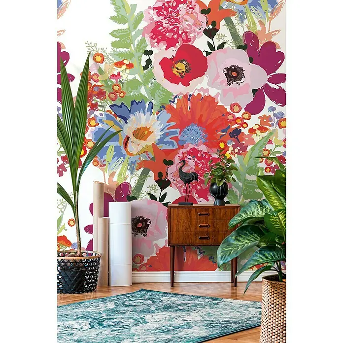 A.S. Création The Wall 2 Fototapete Blumenmotiv - B x H: 159 x 280 cm, Vlies - Dekorative florale Tapete mit bunten Blumen. Die Tapete verleiht dem Raum eine lebendige und künstlerische Note und ist ein echter Hingucker.