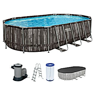 Bestway Opzetzwembad Power Steel (l x b x h: 610 x 366 x 122 cm, Houtlook, 20.241 l)