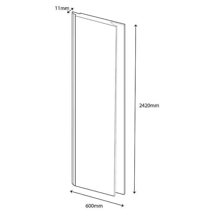 Wetwall Wandpaneel Elite - 60 x 242 cm, Caliza, Nut & Feder System - Schemazeichnung einer 2420 mm hohen und 600 mm breiten Wandplatte mit einer Dicke von 11 mm.