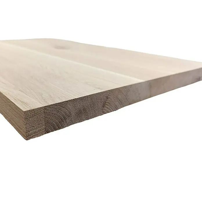 Leimholzplatte - Eiche, Qualitätsstufe Leimholzplatte: A/B, 900 x 1.210 x 26 mm - Nahaufnahme einer hellen Holzplatte, die die natürliche Maserung und Textur des Holzes hervorhebt.