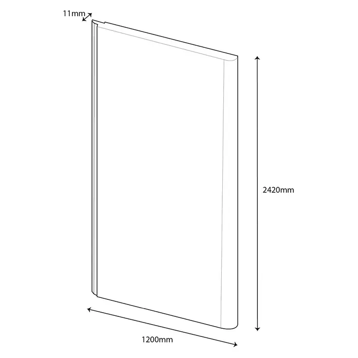 Wetwall Wandpaneel Elite - 120 x 242 cm, Warm Plaster, Abgerundete Kante - Darstellung einer modernen Duschwand mit den Maßen 2420mm Höhe, 1200mm Breite und 11mm Dicke.