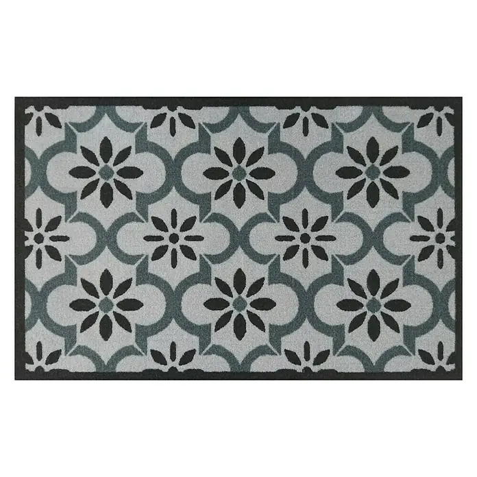 Alfombra corredera de cocina Kitpic tiles - Gris, 80 x 50 cm - Un felpudo gris con un bonito estampado floral y un borde oscuro. Cautivará todas las miradas en la entrada.