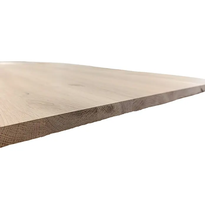 Leimholzplatte - Eiche, Qualitätsstufe Leimholzplatte: A/B, 2.400 x 1.210 x 19 mm - Nahaufnahme einer hellen Holztischplatte, die die Maserung und Textur des Materials zeigt. Ideal für Möbelprojekte.