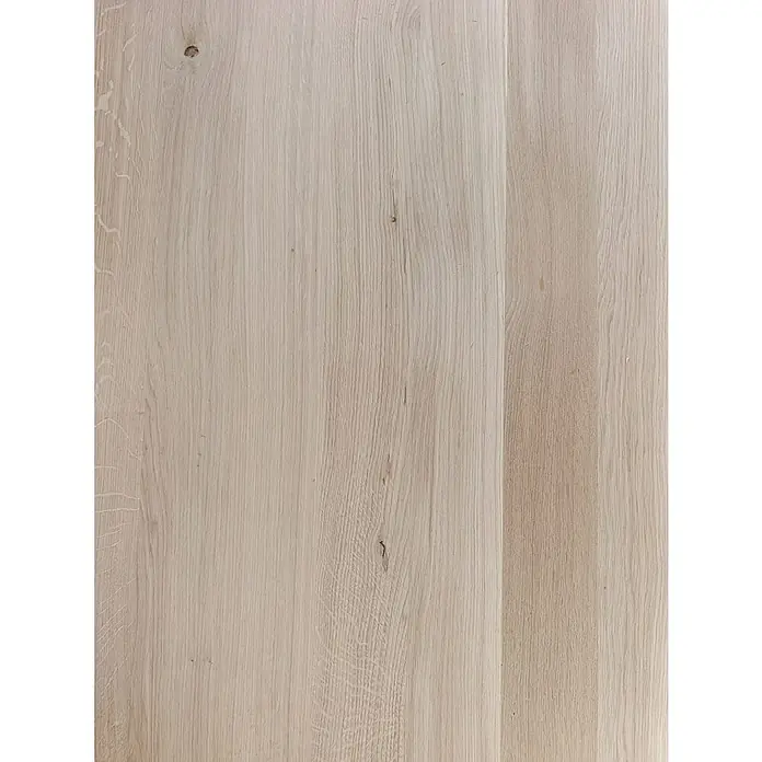 Leimholzplatte - Eiche, Qualitätsstufe Leimholzplatte: A/B, 3.000 x 1.210 x 26 mm - Helles Holzpaneel mit subtilen Maserungen und natürlichen Astlöchern, das eine warme und organische Textur für Innenräume bietet.