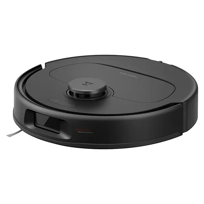 Roborock Saugwischroboter QR 598 Black - Saugkraft: 8.000 Pa, Akkulaufzeit: 180 min, Fassungsvermögen Roboter: 330 ml, Schwarz - Nahaufnahme eines Roborock Saugroboters mit reaktiver Hindernisvermeidungstechnologie.