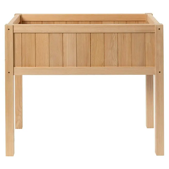 Sun Hochbeet Bloom 75 - 75 x 35 x 65 cm, Holz, Natur - Das Bild zeigt einen erhöhten, hölzernen Pflanzkasten mit einem schlichten Design, ideal für Gartenliebhaber, die ihren Außenbereich verschönern möchten.