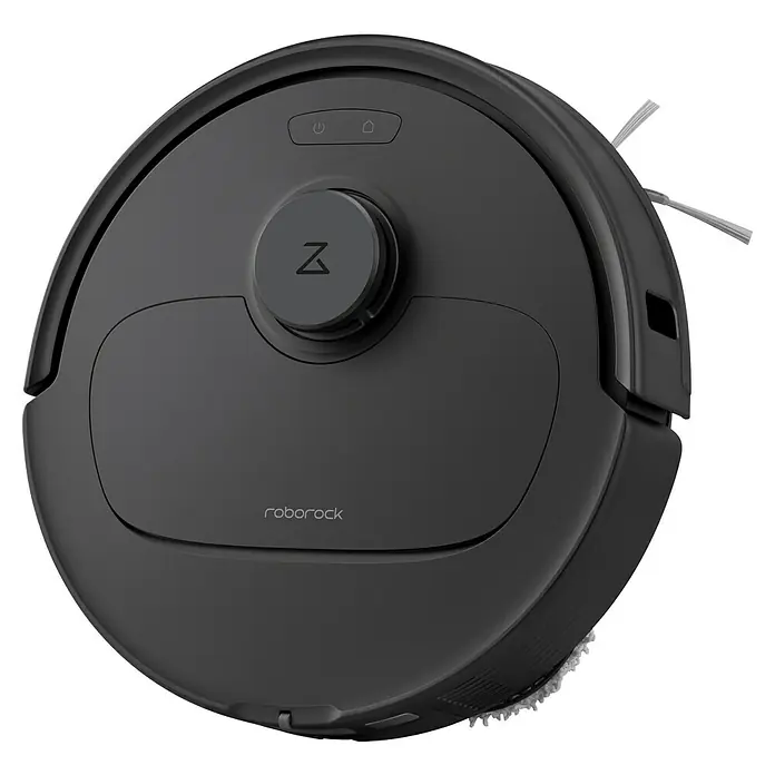 Roborock Saugwischroboter QR 598 Black - Saugkraft: 8.000 Pa, Akkulaufzeit: 180 min, Fassungsvermögen Roboter: 330 ml, Schwarz - Detailaufnahme eines Roborock Saugroboters in dunkler Farbe. Das runde Design und das Logo des Herstellers sind gut erkennbar.