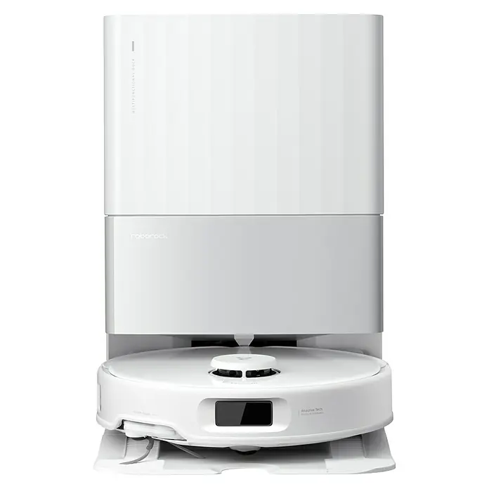 Roborock Saugwischroboter Qrevo Edge 5V1 White - Saugkraft: 18.500 Pa, Akkulaufzeit: 180 min, Fassungsvermögen Roboter: 325 ml, Weiß - Nahaufnahme des Roborock S8 Pro Ultra Saugroboters in Weiß, ein hochmodernes Reinigungsgerät.